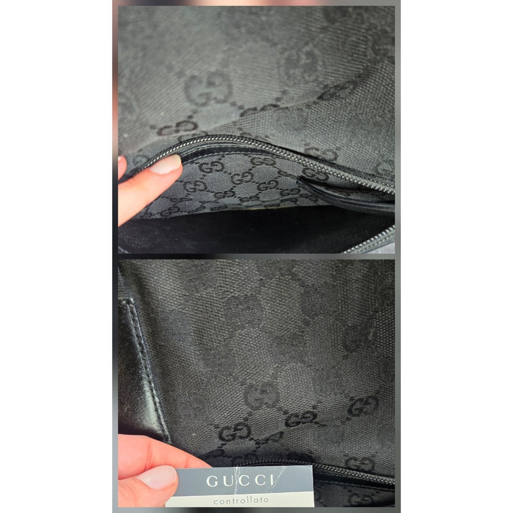 Gucci GG Monogram Canvas Tote Bag Black Leather Trim Shoulder Bag Made in Italy - Picture 8 of 12
